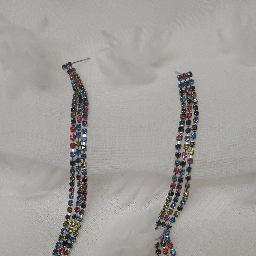 Multicolored Rhinestone Dangle Earrings - Picture 4 of 6